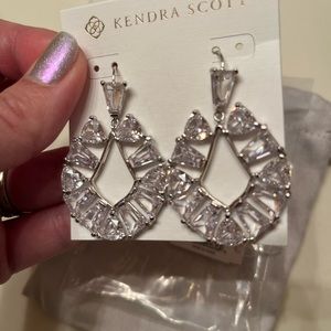 Kendra Scott Blair Silver Jewel Open Frame Earrings in White Crystal NEW